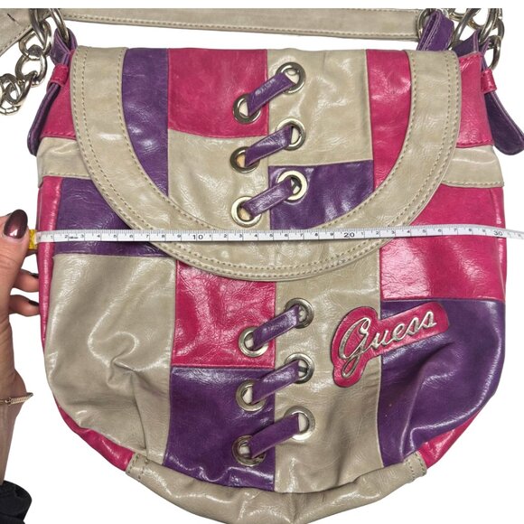 Y2K Guess Patchwork Shoulder Crossbody Bag – Pink/Purple/Beige – Vintage 2000s - Picture 14 of 15